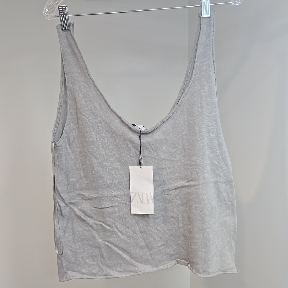 Zara Gray Relaxed Crop Tank Top